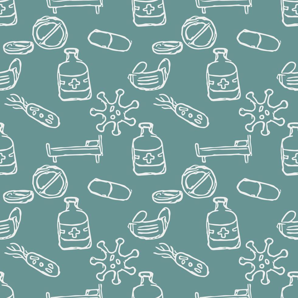 seamless medicine pattern. Doodle vector background with medicine icons
