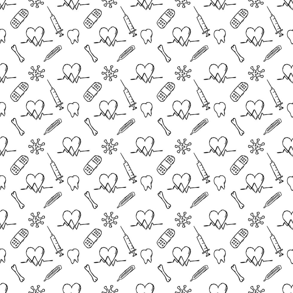 seamless medicine pattern. Doodle vector background with medicine icons