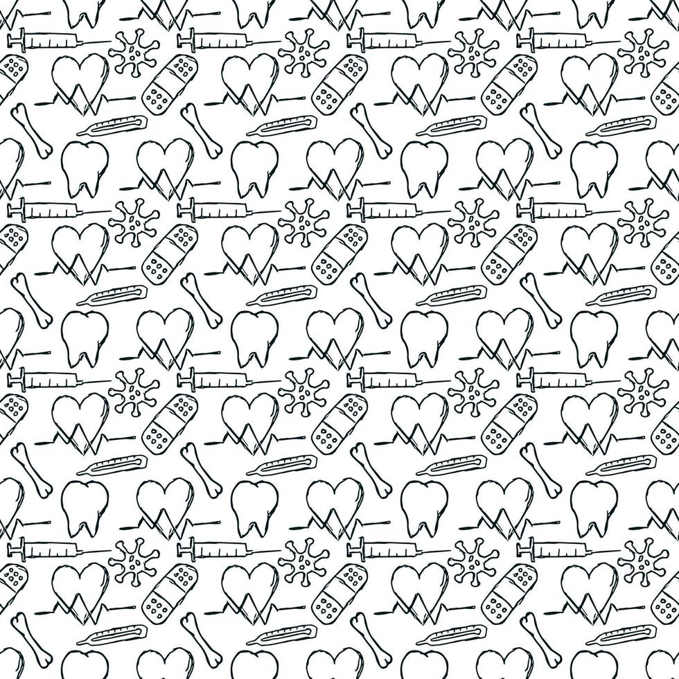 seamless medicine pattern. Doodle vector background with medicine icons