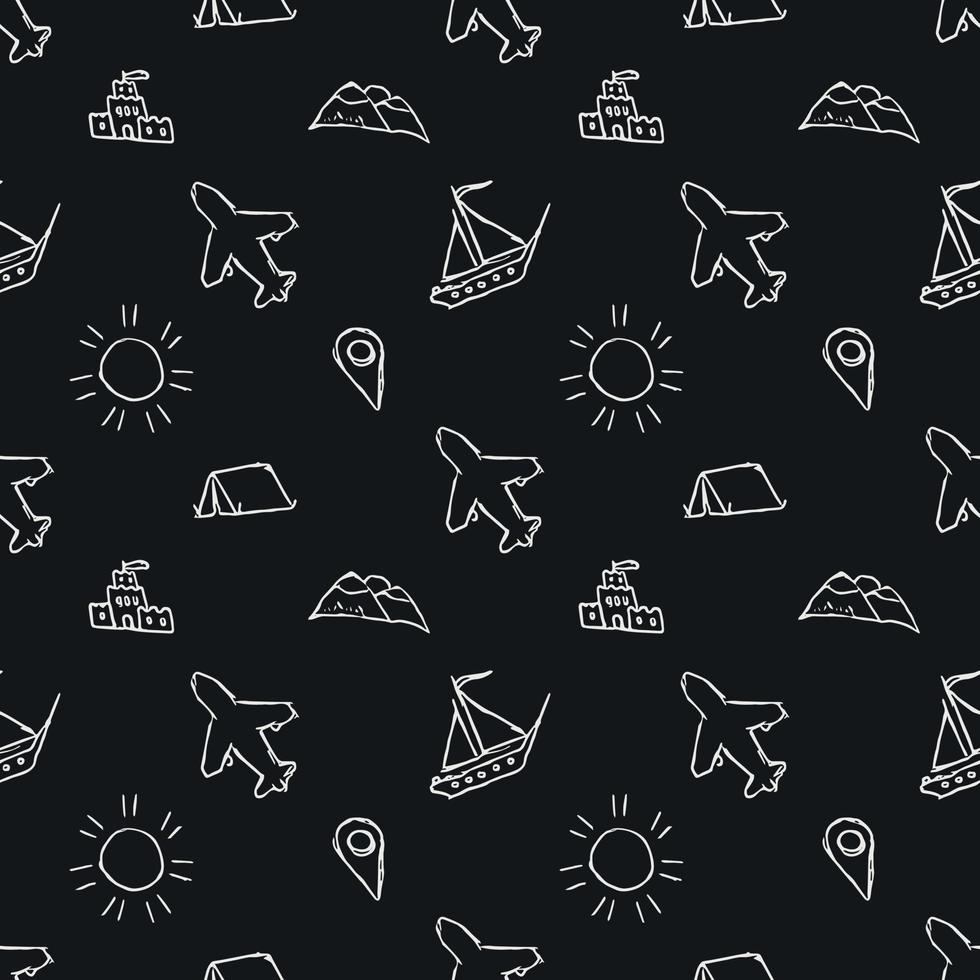 Summer seamless pattern. travel background. Travel vacation set of icons, journey and trip background. Doodle summer icons vector