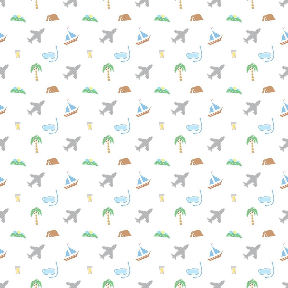 Summer seamless pattern. travel background. Travel vacation set of icons, journey and trip background. Doodle summer icons vector