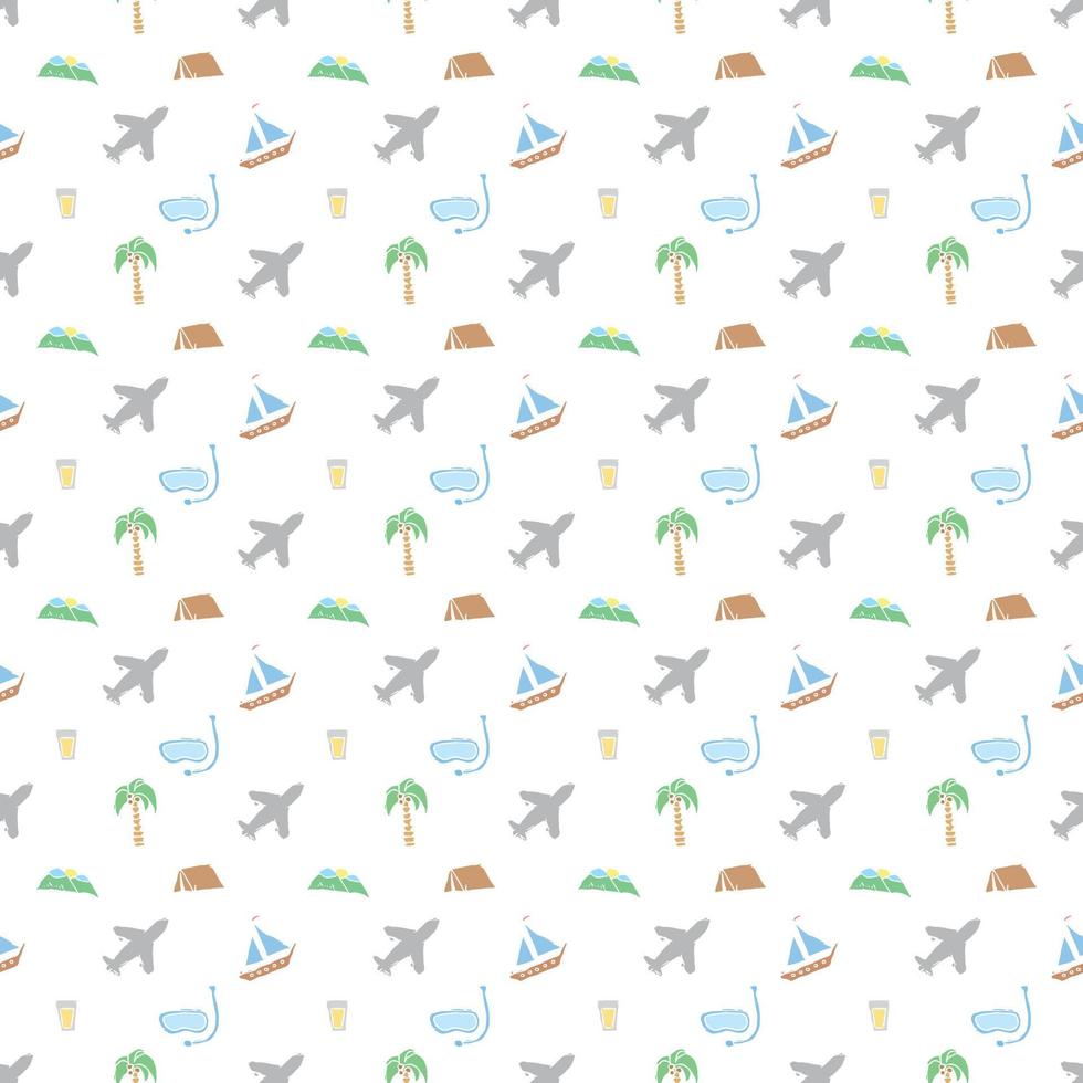 Summer seamless pattern. travel background. Travel vacation set of icons, journey and trip background. Doodle summer icons vector