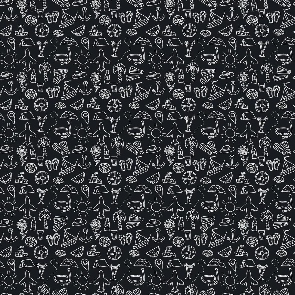 Summer seamless pattern. travel background. Travel vacation set of icons, journey and trip background. Doodle summer icons vector
