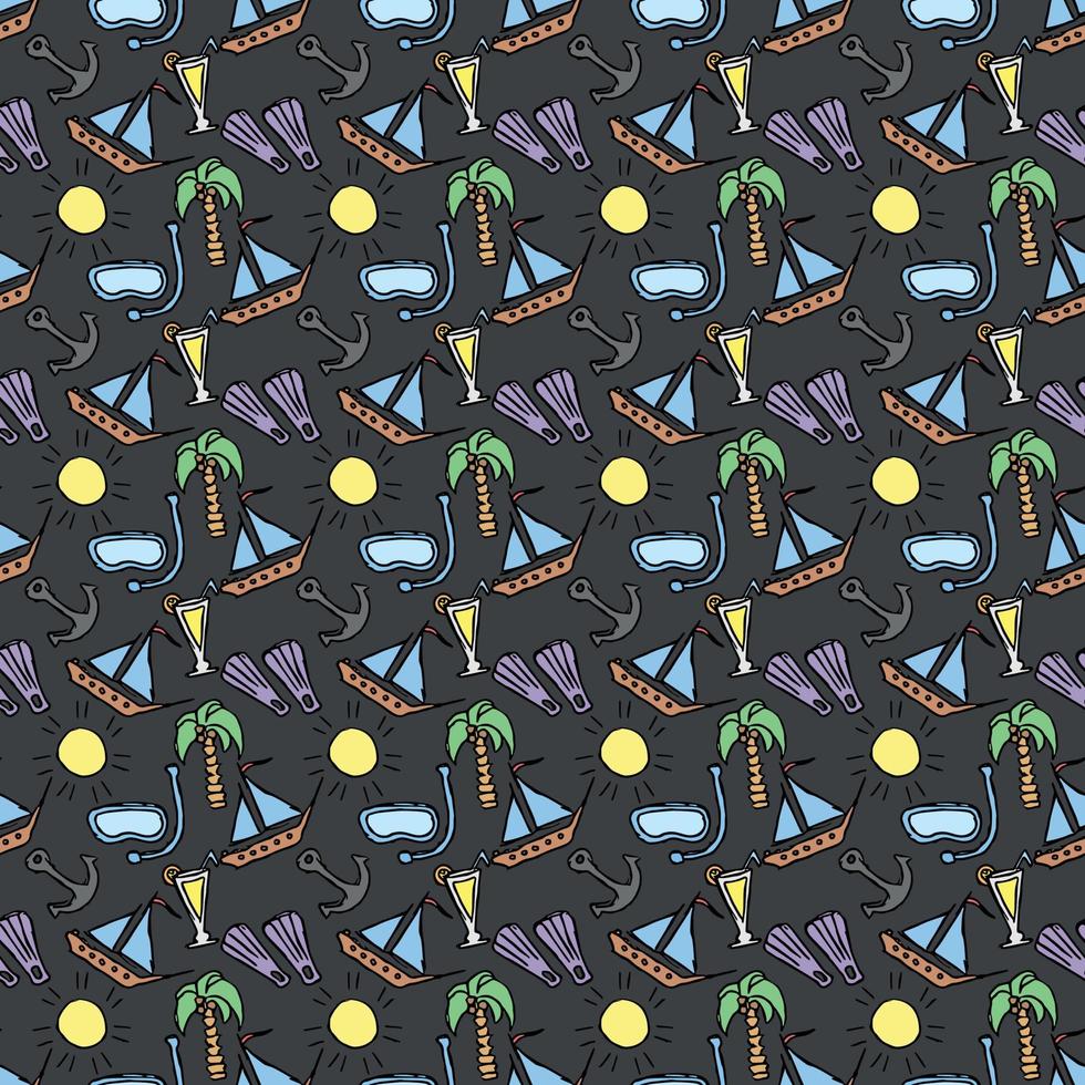 Summer seamless pattern. travel background. Travel vacation set of icons, journey and trip background. Doodle summer icons vector