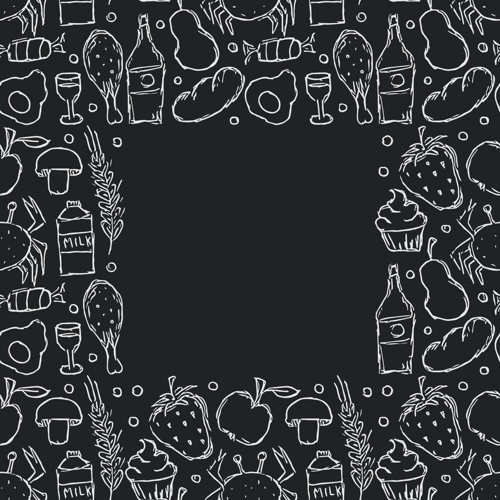 Seamless frame with food icons. doodle food illustration vector