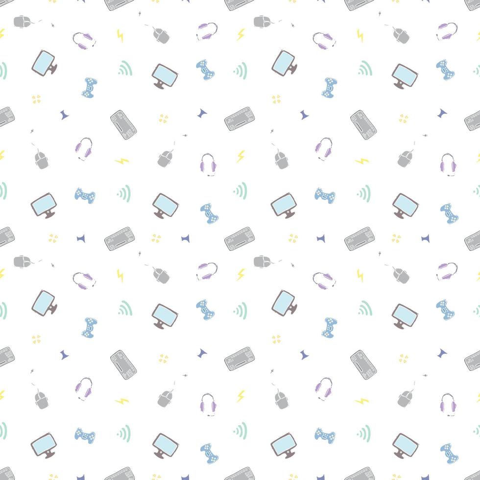 Seamless gaming pattern. Doodle background with gaming icons vector