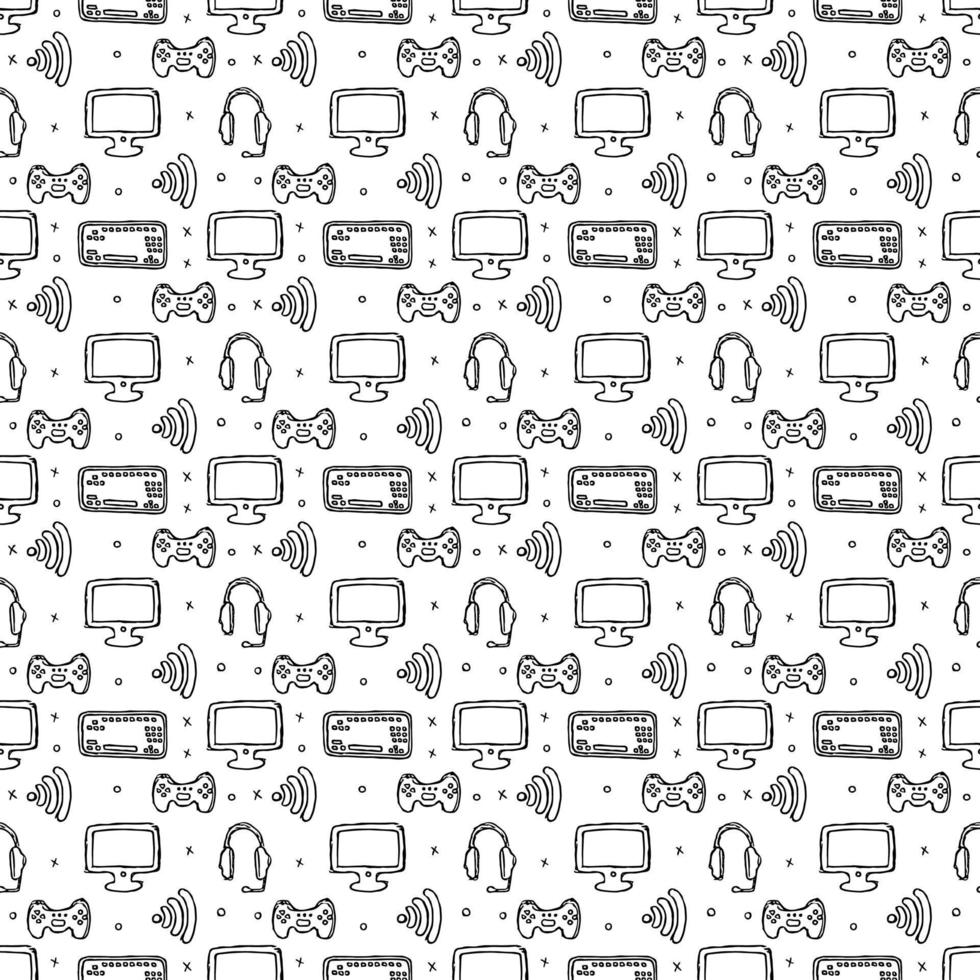 Seamless gaming pattern. Doodle background with gaming icons vector