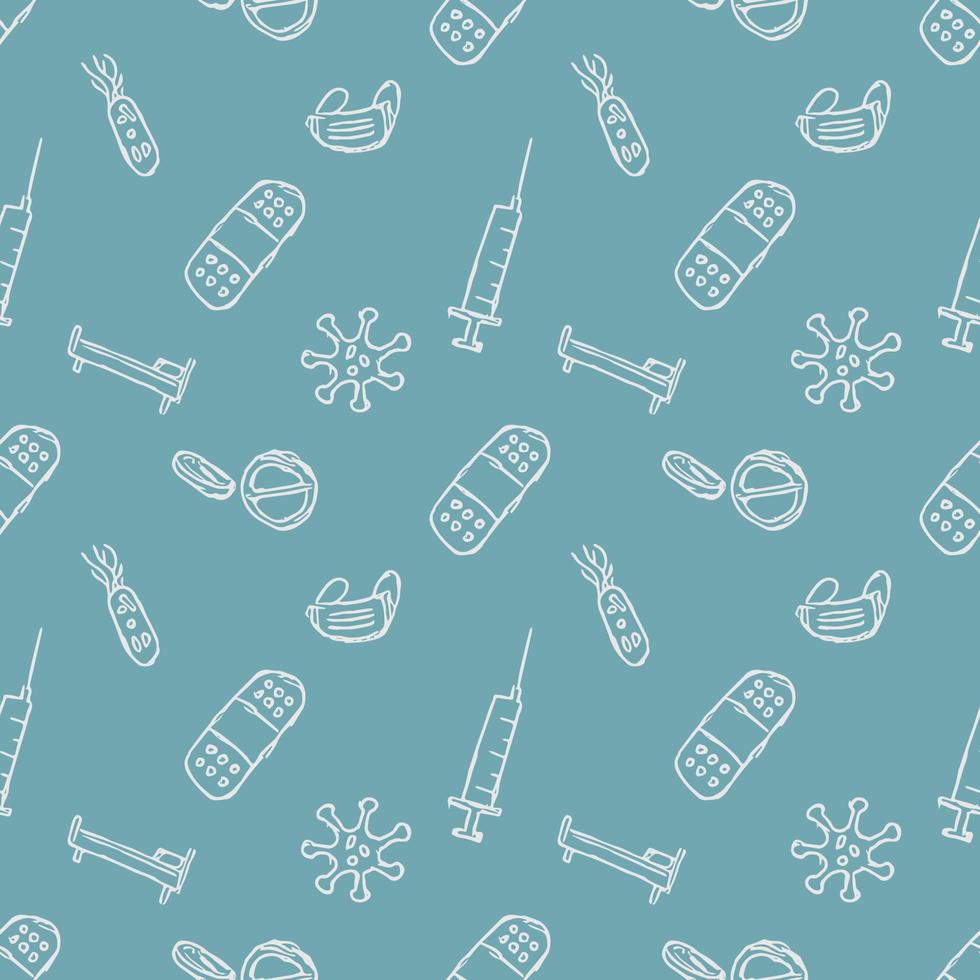 seamless medicine pattern. Doodle vector background with medicine icons