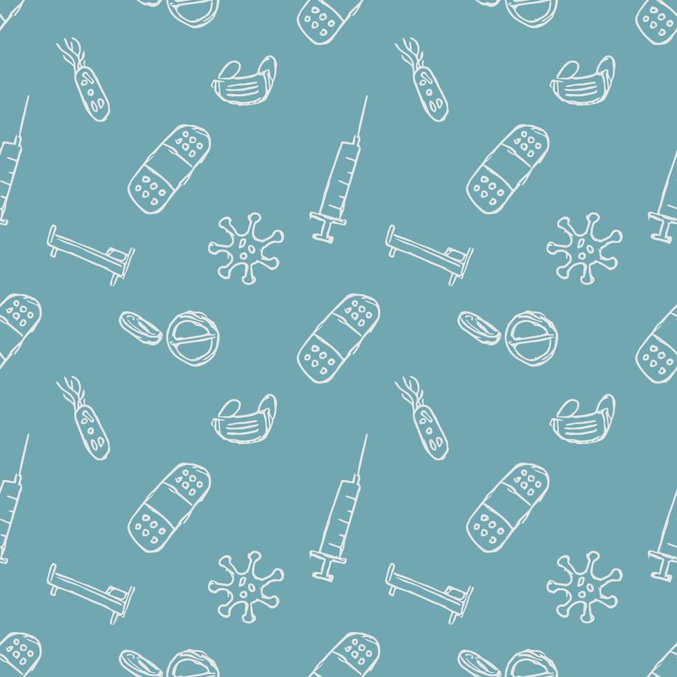 seamless medicine pattern. Doodle vector background with medicine icons