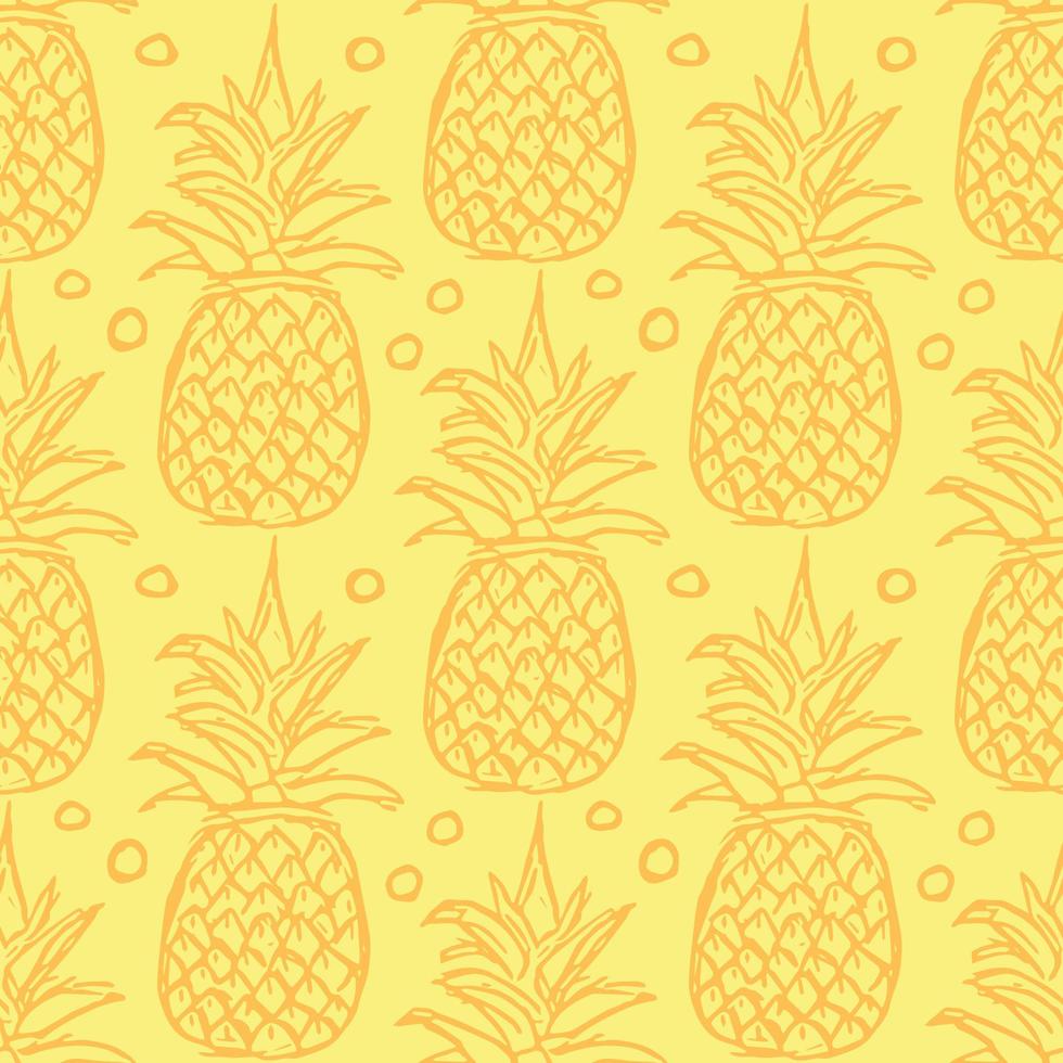 Seamless pineapple pattern. Doodle vector with ananas. Vintage pineapple pattern