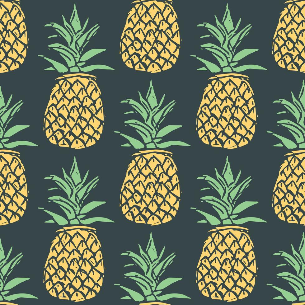 Seamless pineapple pattern. Doodle vector with ananas. Vintage pineapple pattern