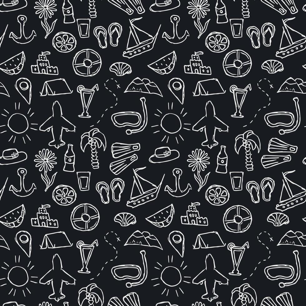 Summer seamless pattern. travel background. Travel vacation set of icons, journey and trip background. Doodle summer icons vector
