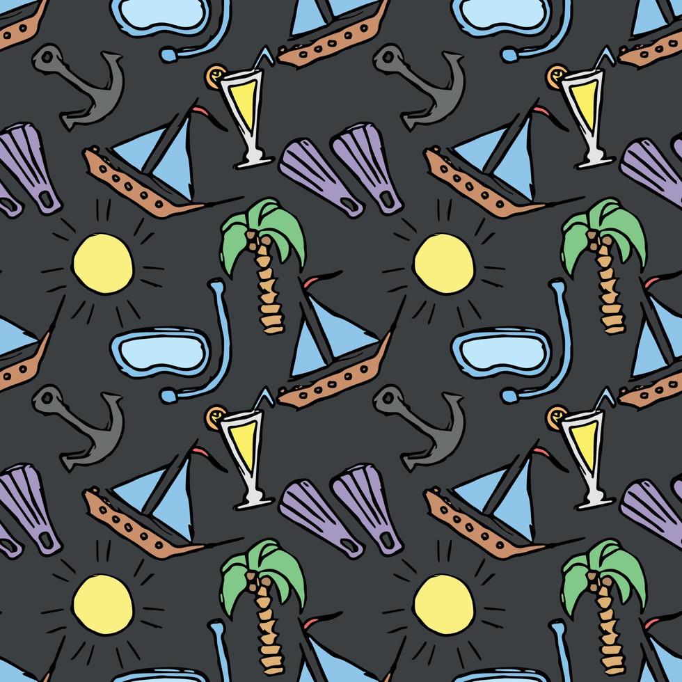 Summer seamless pattern. travel background. Travel vacation set of icons, journey and trip background. Doodle summer icons vector