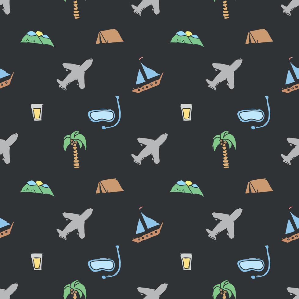 Summer seamless pattern. travel background. Travel vacation set of icons, journey and trip background. Doodle summer icons vector