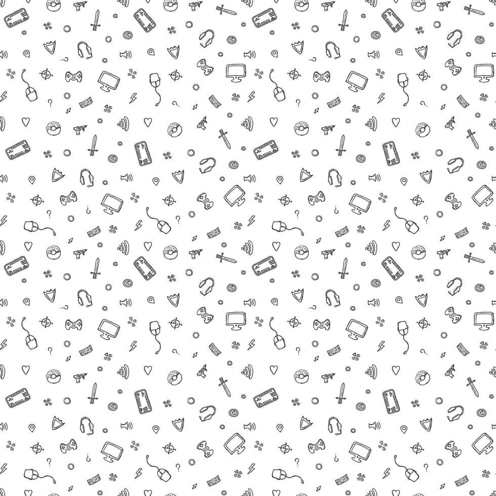 Seamless gaming pattern. Doodle background with gaming icons vector