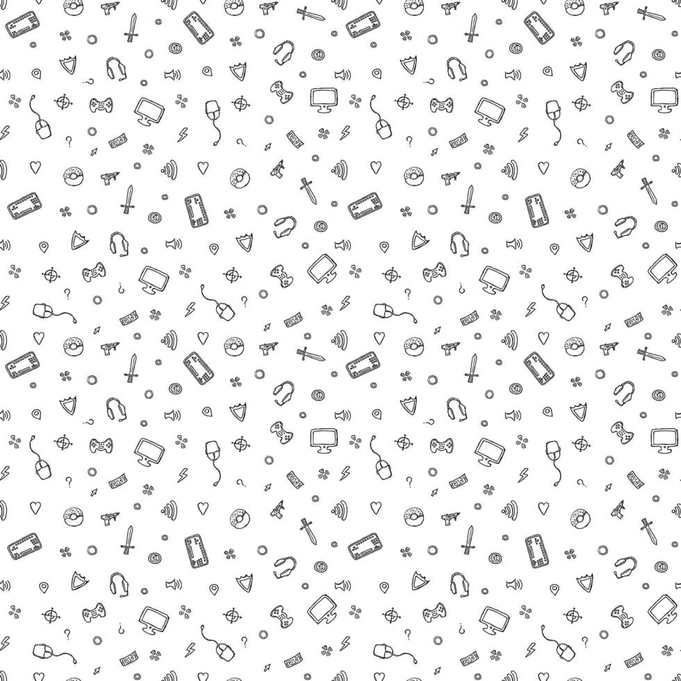 Seamless gaming pattern. Doodle background with gaming icons vector