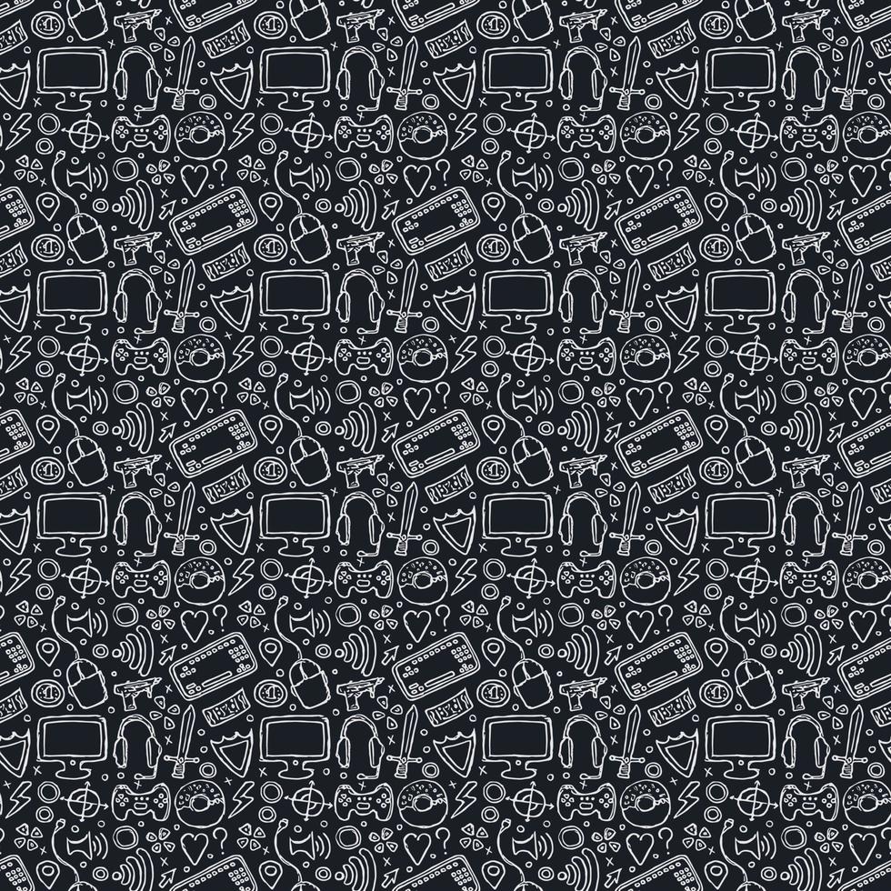 Seamless gaming pattern. Doodle background with gaming icons vector