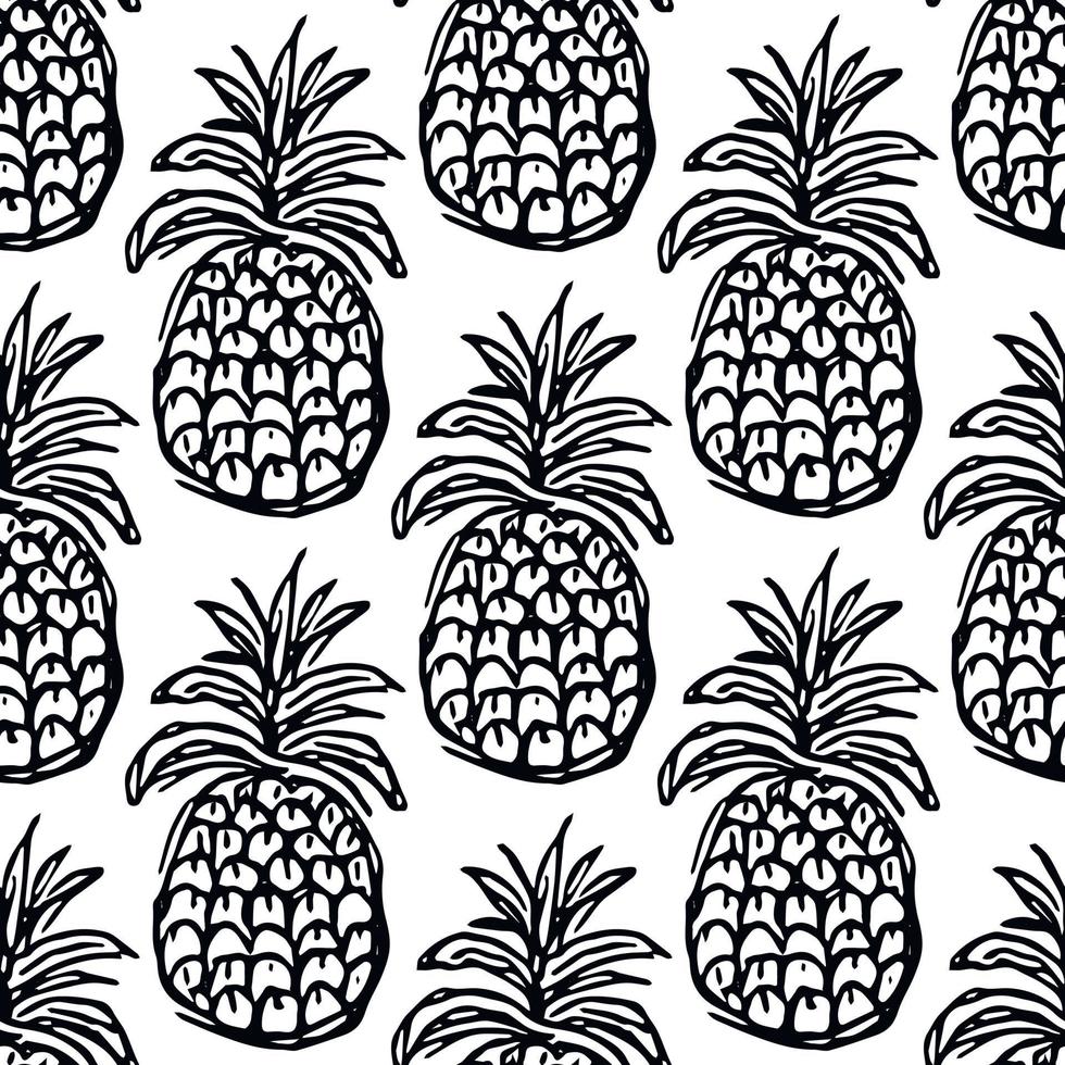 Seamless pineapple pattern. Doodle vector with ananas. Vintage pineapple pattern