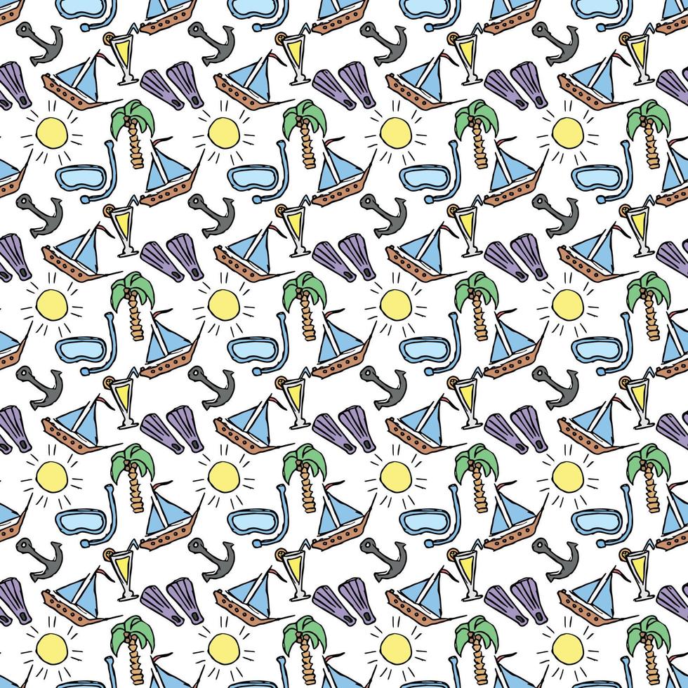 Summer seamless pattern. travel background. Travel vacation set of icons, journey and trip background. Doodle summer icons vector