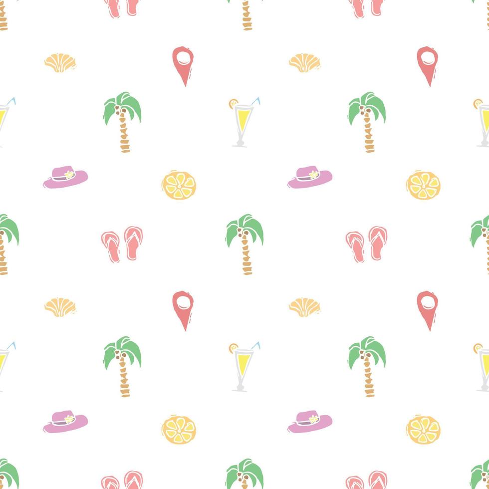 Summer seamless pattern. travel background. Travel vacation set of icons, journey and trip background. Doodle summer icons vector