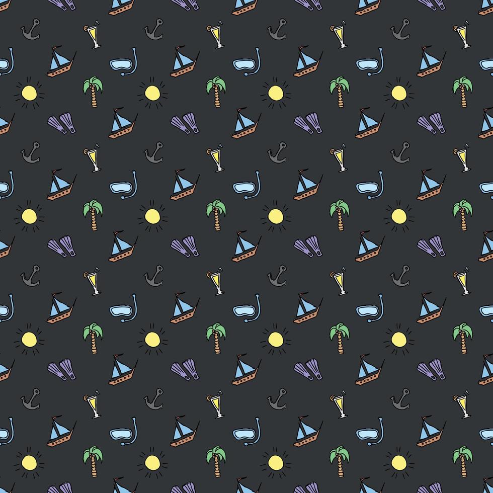 Summer seamless pattern. travel background. Travel vacation set of icons, journey and trip background. Doodle summer icons vector