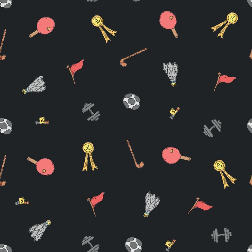 Seamless vector pattern with sports icons. Doodle sport illustration