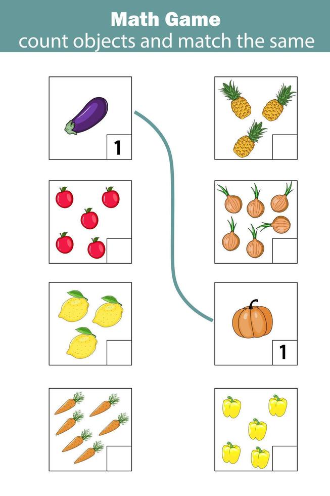 Math educational game for children. Matching mathematics activity. Counting game for kids. vector