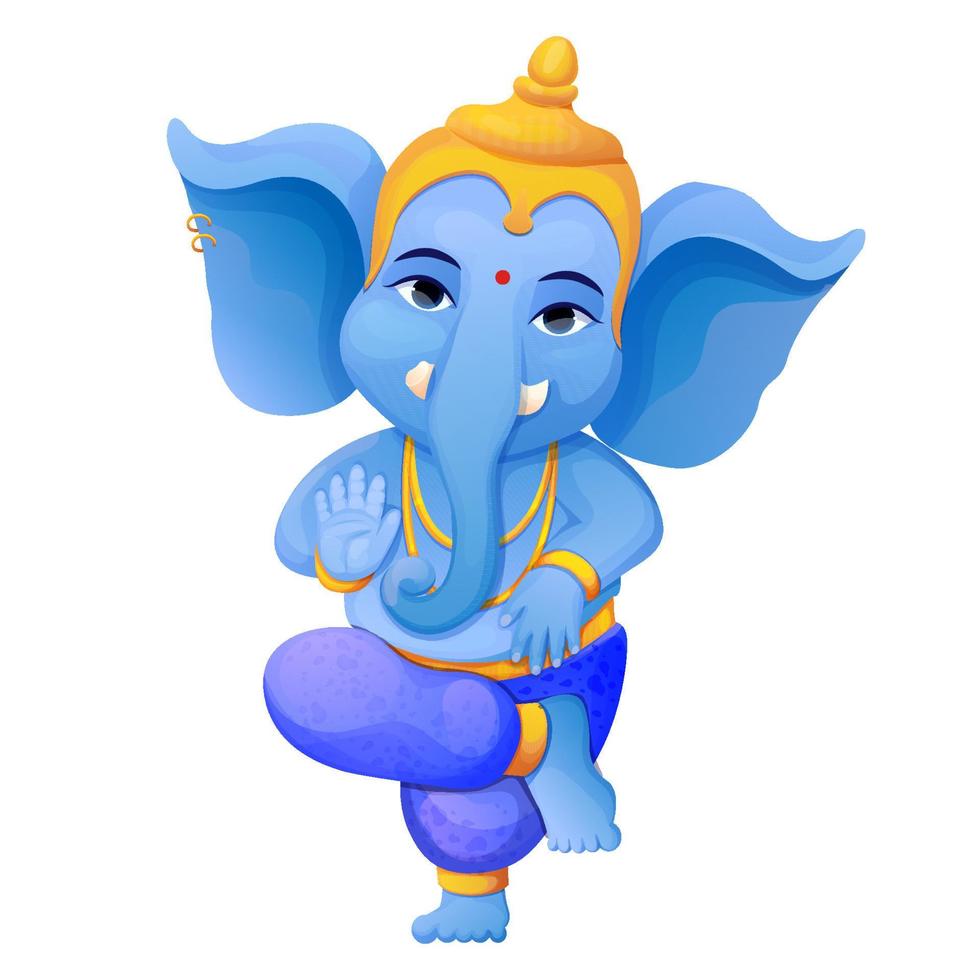 Little cute Ganesh, religious traditional god elephant in cartoon character isolated on white background. Vector illustration