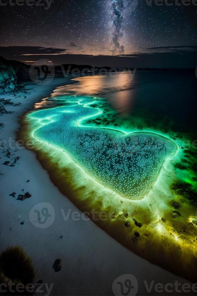 heart shaped balloon flying over a sandy beach. . photo