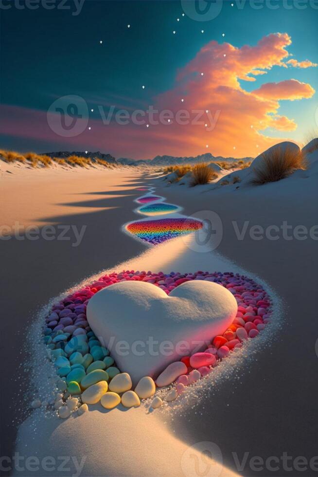 couple of hearts sitting on top of a sandy beach. . photo