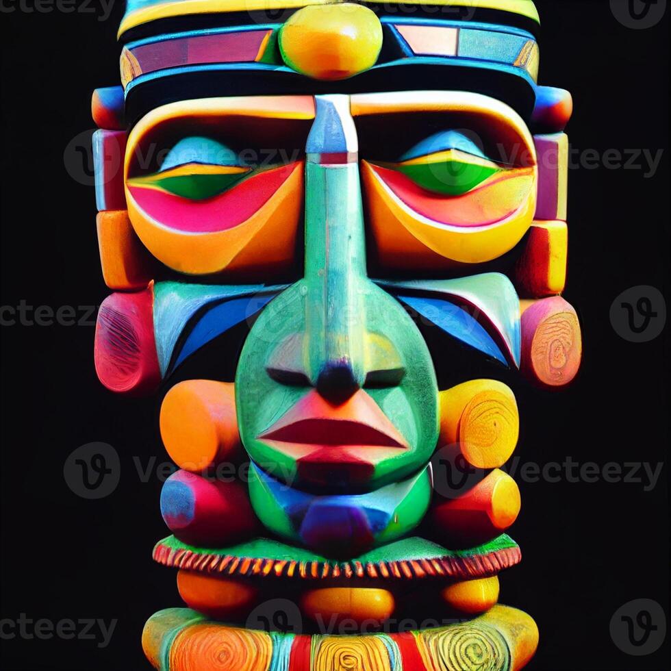 close up of a colorful mask on a black background. . photo