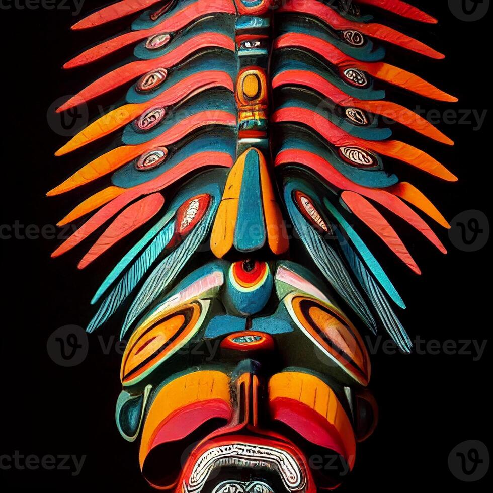 close up of a colorful mask on a black background. . photo