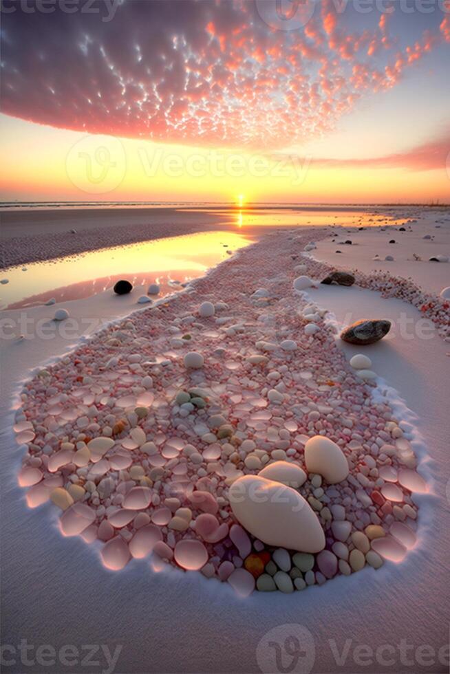 number of rocks on a beach near a body of water. . photo