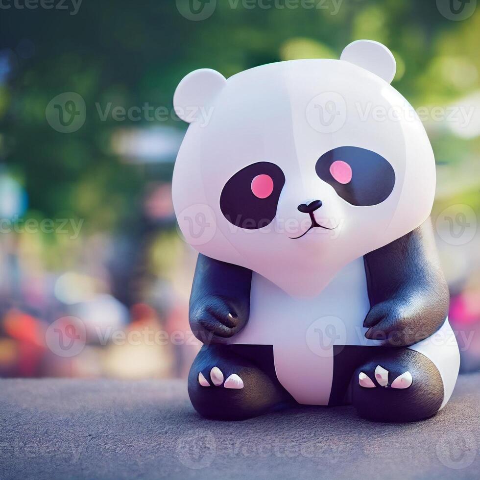 toy panda bear sitting on the ground. . photo