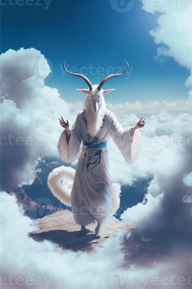 goat that is standing in the clouds. . photo