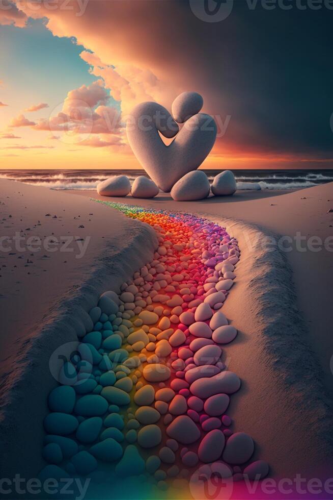 heart shaped object sitting on top of a sandy beach. . photo