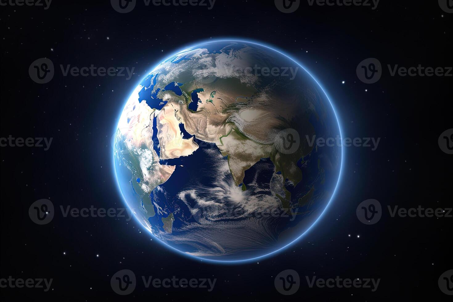 Realistic earth planet in space. photo