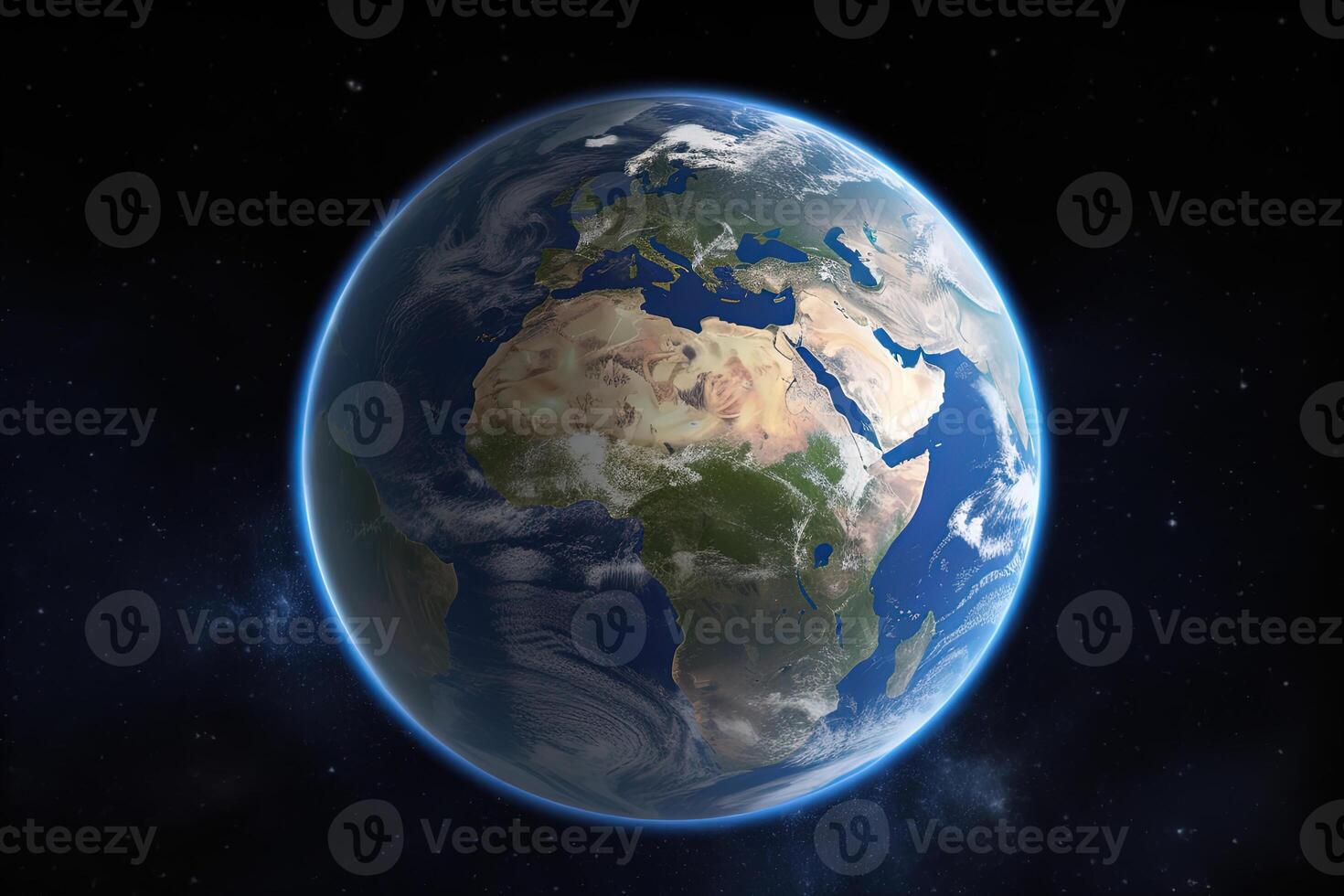 Realistic earth planet in space. photo
