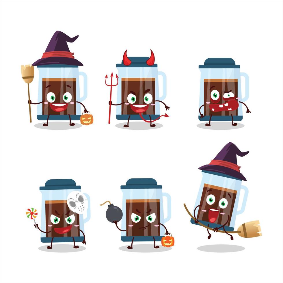 Halloween expression emoticons with cartoon character of french press vector