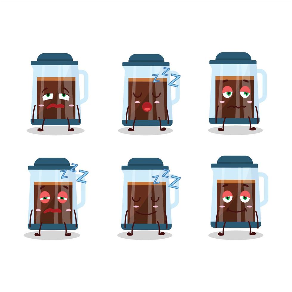 Cartoon character of french press with sleepy expression vector