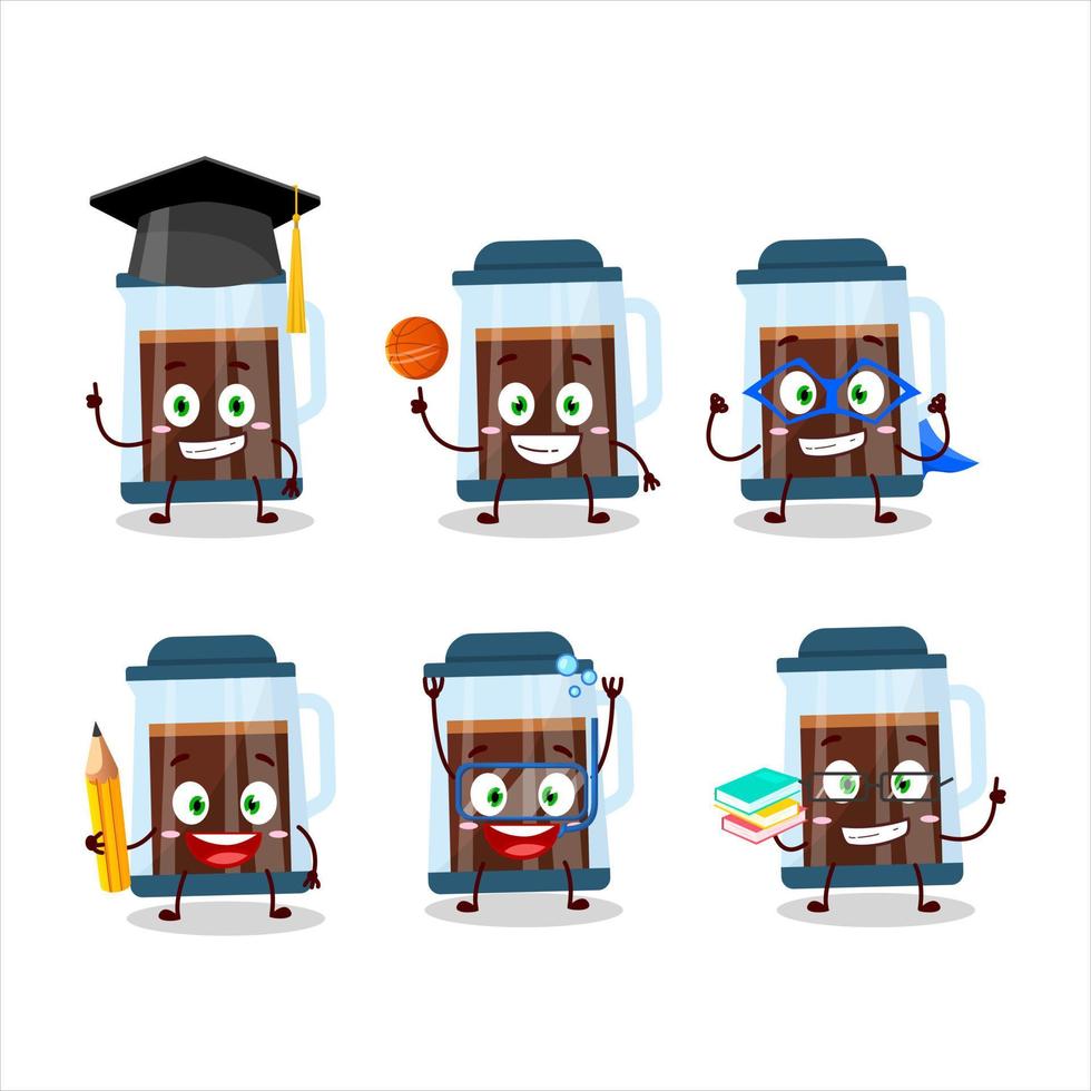 School student of french press cartoon character with various expressions vector