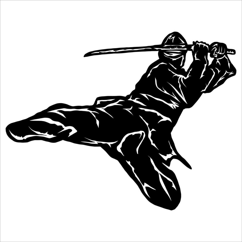 ilustración vector de ninja participación espada para logo, icono, postor etc