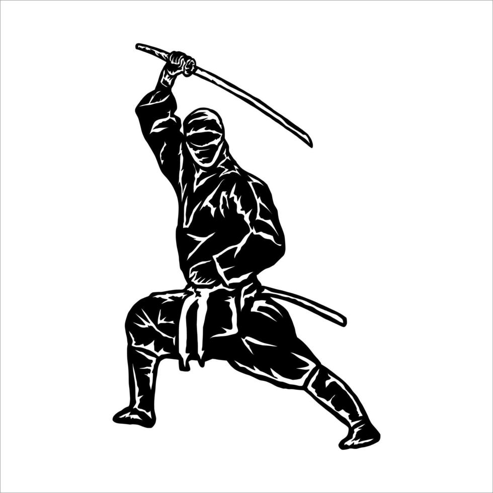 ilustración vector de ninja participación espada para logo, icono, postor etc