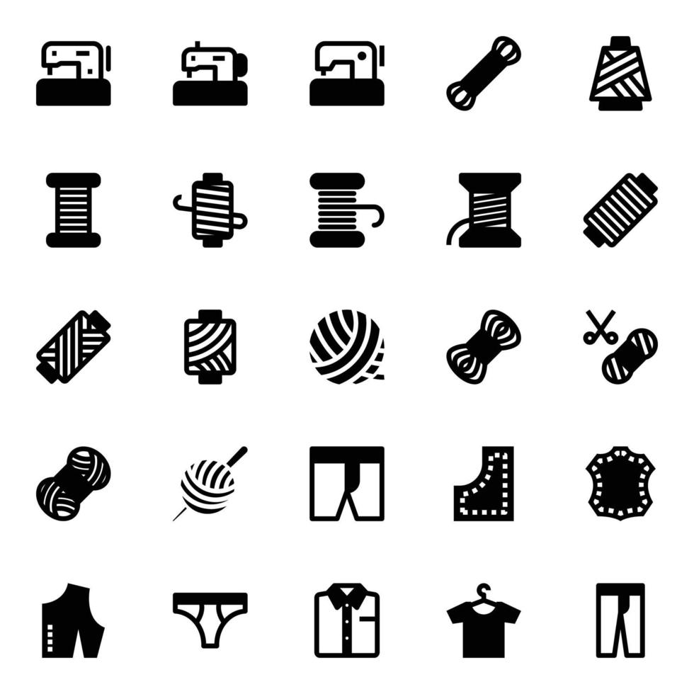 Glyph icons for Sewing. vector