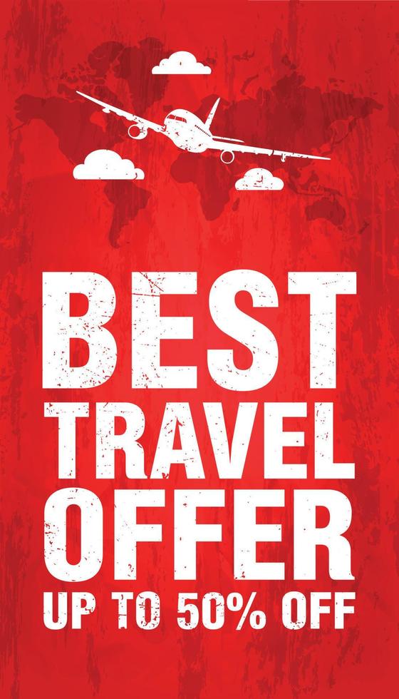 Red grunge banner best travel offer up to 50 off vector