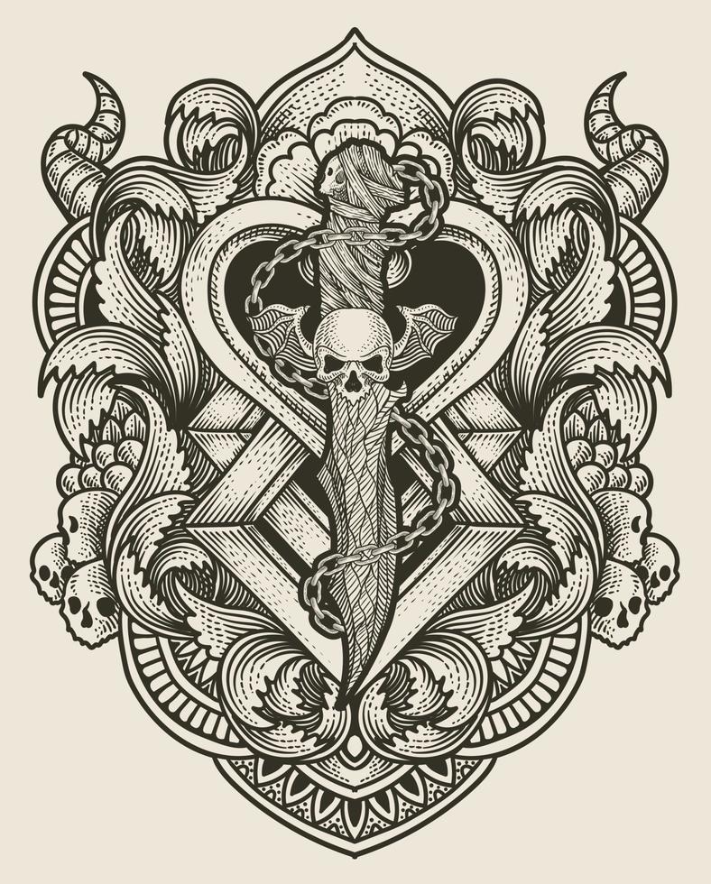 illustration demon knife with vintage engraving ornament on the back perfect for your business and merchandise vector