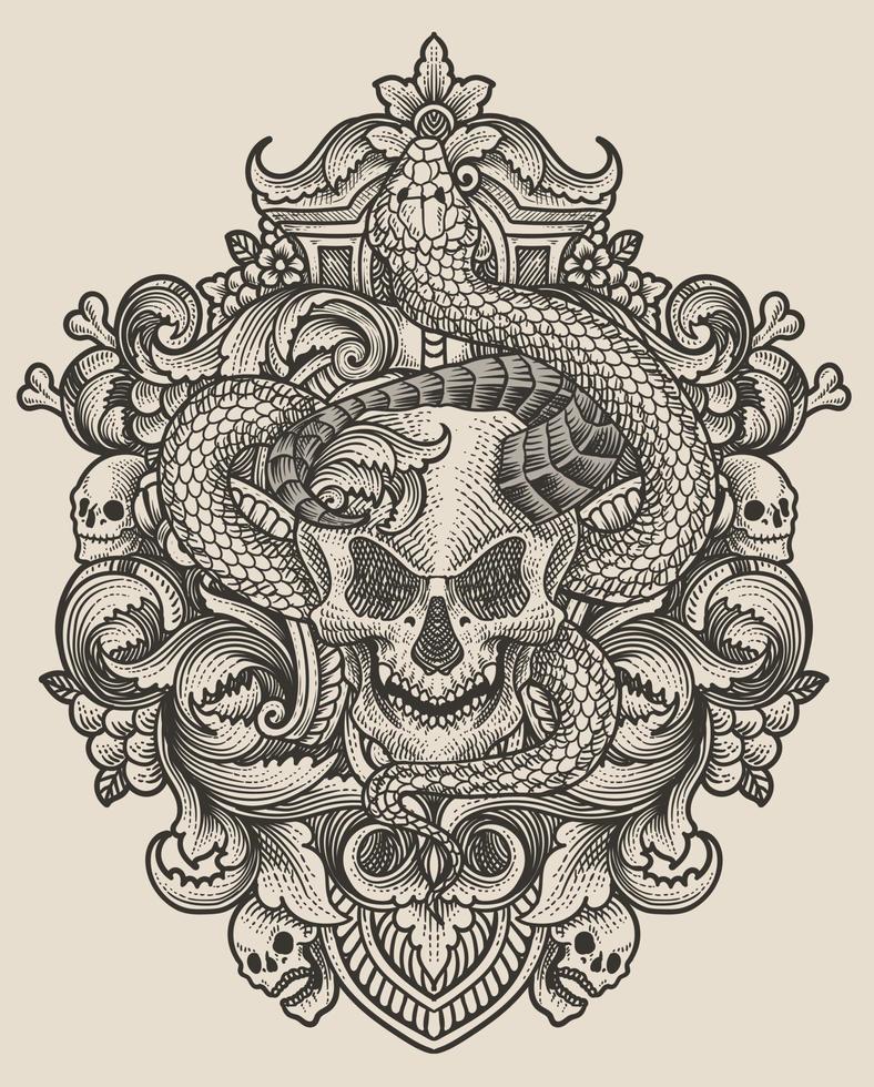 vector ilustración. demonio cráneo con serpiente Clásico grabado ornamento estilo Perfecto para tu negocio y t camisa mercancías