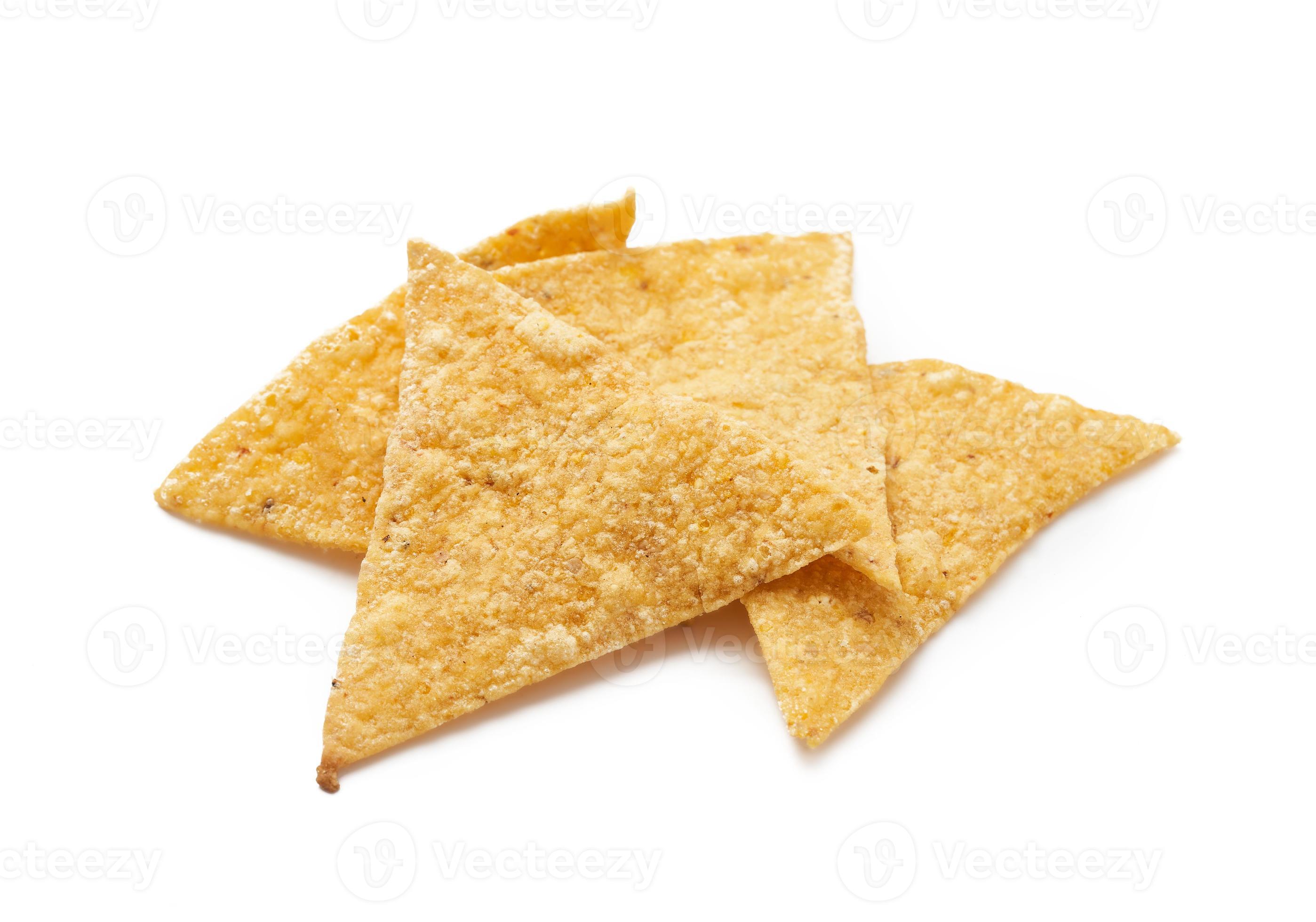 grain crisp tortilla nacho chips isolated on white background. fried