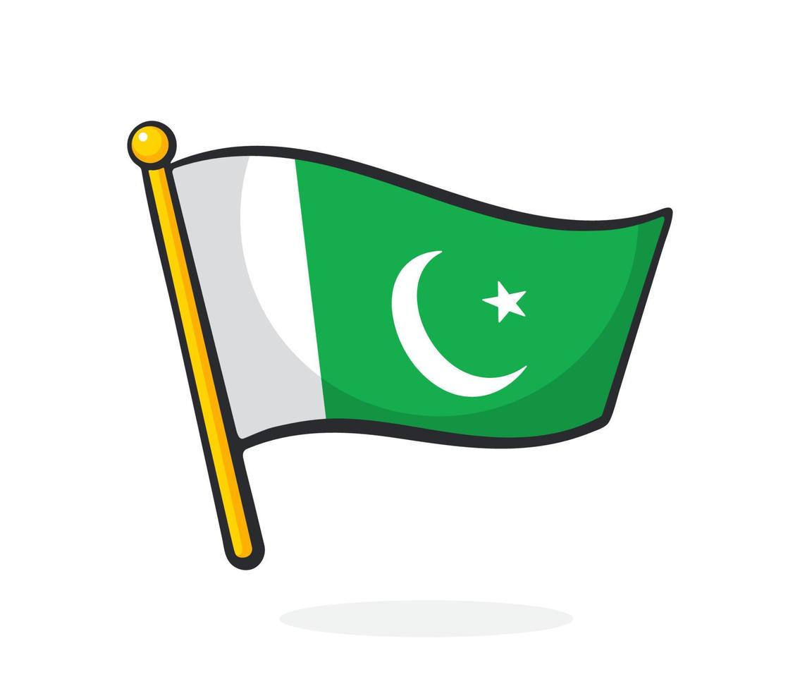 dibujos animados ilustración de bandera de Pakistán en asta de bandera vector