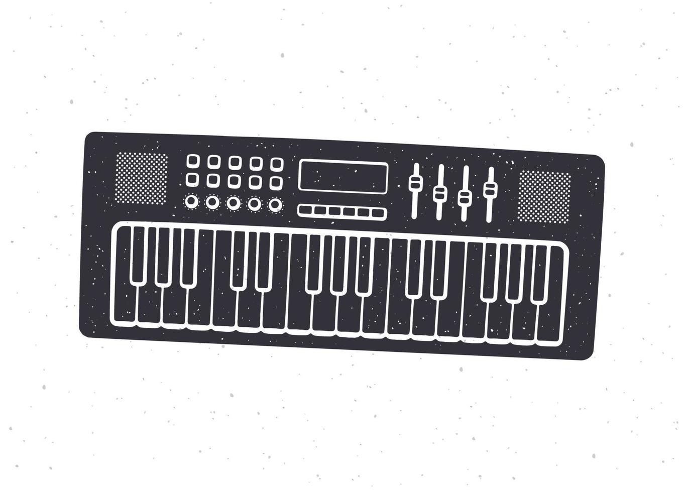 Silhouette of electronic keyboard musical instrument synthesizer. Vector illustration. Modern electro piano. Pop, disco, dance, jazz equipment. Isolated white background